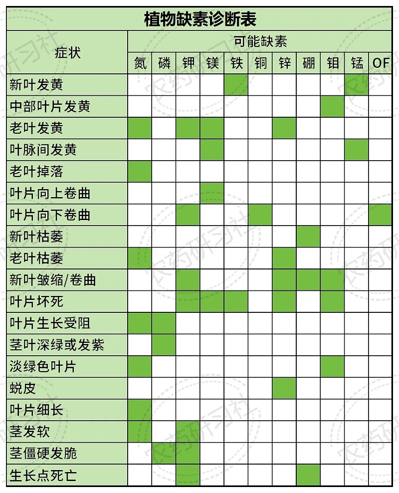植物缺素症状表
